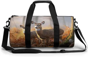 Cute Deers Cylindrical Gym Bag Travel Duffel Bag with Dry Wet Separated Pocket for Men And Women Overnight Bag Weekender Bag Training Handbag Yoga Bag