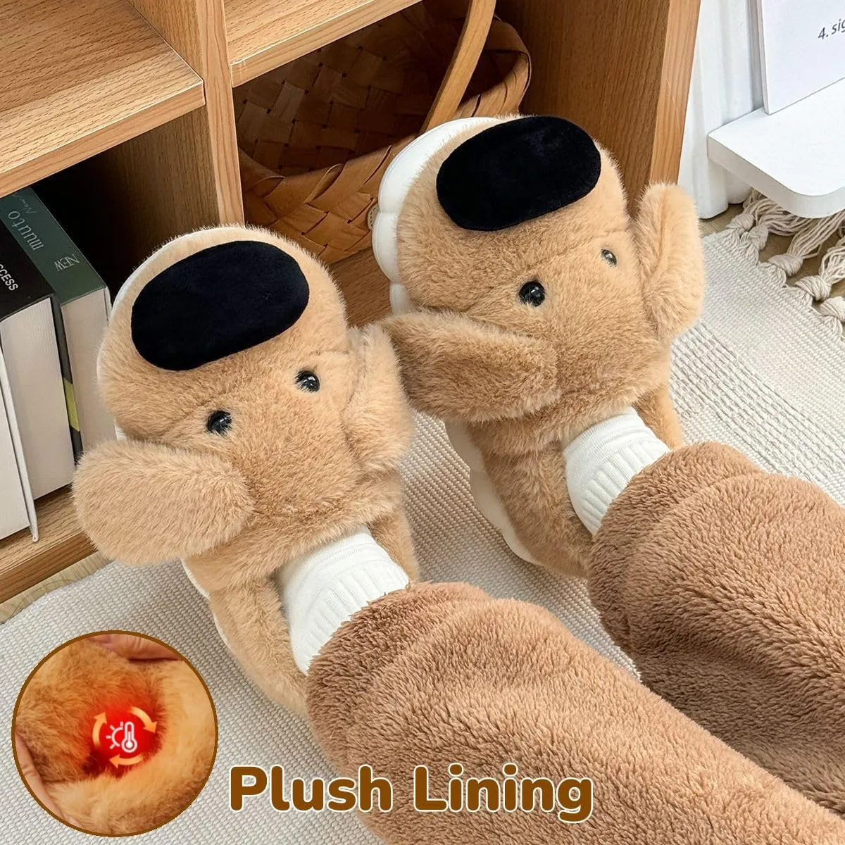 Cute Dog Slippers for Women and Men, Animal Fluffy Slippers, Womens Mens Fuzzy Slippers, Plush Warm Cozy House Slippers