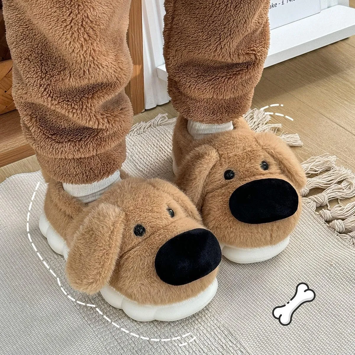 Cute Dog Slippers for Women and Men, Animal Fluffy Slippers, Womens Mens Fuzzy Slippers, Plush Warm Cozy House Slippers