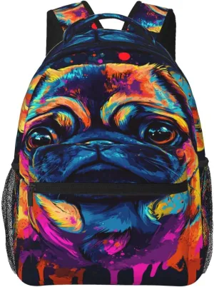 Cute Pug Dog Printed Practical Backpack For Trekking Backpacking Backpacking