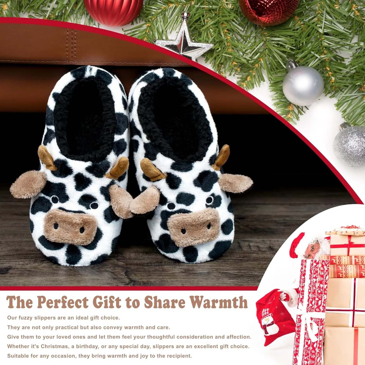 Cute Slippers for Women & Kids, Fuzzy Animal Slipper Socks with Non-slip Soles, Unique Funny Gifts