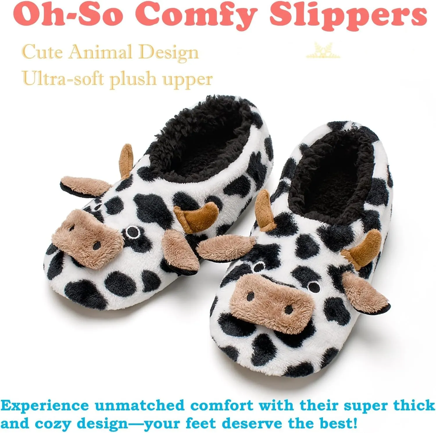 Cute Slippers for Women & Kids, Fuzzy Animal Slipper Socks with Non-slip Soles, Unique Funny Gifts