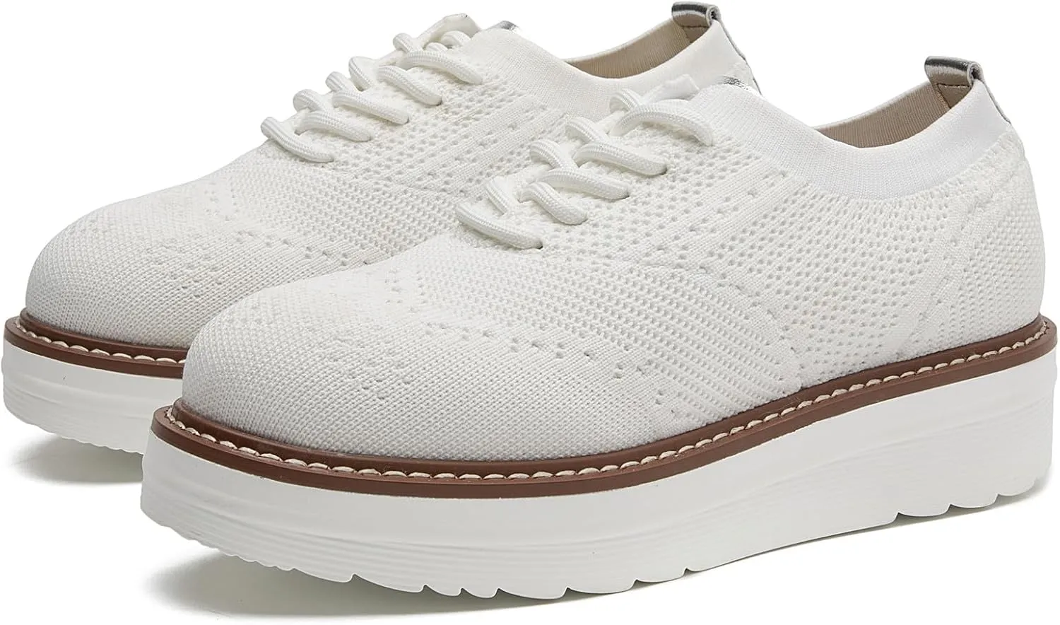 DADAWEN Women's Platform Lace-Up Wingtips Square Toe Oxford Shoes Mesh Breathable Knit Comfort Casual Dressy School Work Dress Shoes