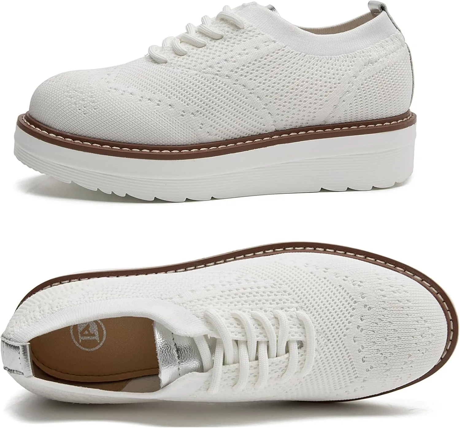 DADAWEN Women's Platform Lace-Up Wingtips Square Toe Oxford Shoes Mesh Breathable Knit Comfort Casual Dressy School Work Dress Shoes
