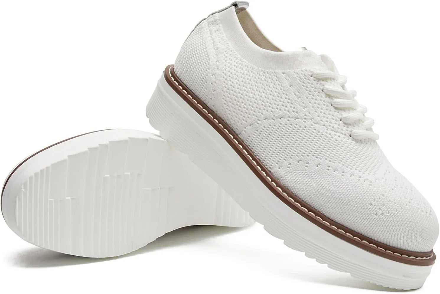 DADAWEN Women's Platform Lace-Up Wingtips Square Toe Oxford Shoes Mesh Breathable Knit Comfort Casual Dressy School Work Dress Shoes