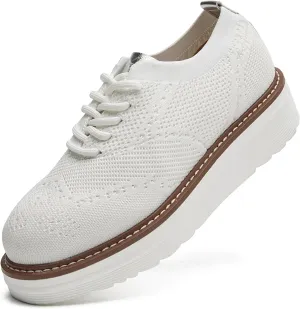 DADAWEN Women's Platform Lace-Up Wingtips Square Toe Oxford Shoes Mesh Breathable Knit Comfort Casual Dressy School Work Dress Shoes