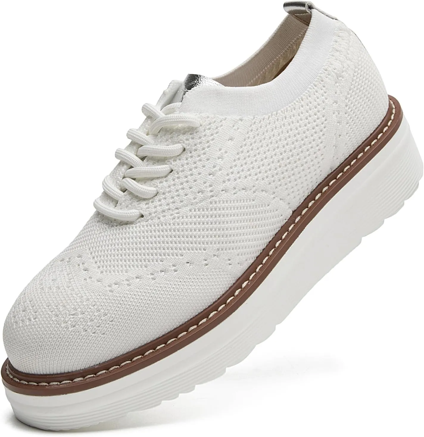 DADAWEN Women's Platform Lace-Up Wingtips Square Toe Oxford Shoes Mesh Breathable Knit Comfort Casual Dressy School Work Dress Shoes