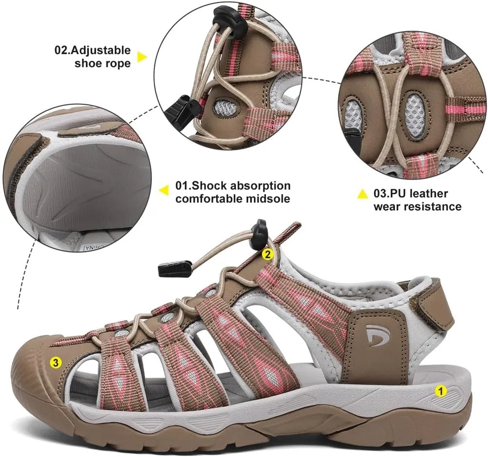 Dannto Women's Sport Hiking Sandals Closed Toe Outdoor Athletic Walking Sandal Lightweight Summer Water Shoes