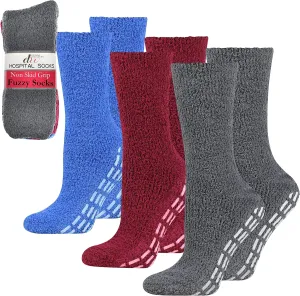 Debra Weitzner Non-slip Hospital Socks Fuzzy Slipper Grip Socks For Women Men 3 Pairs