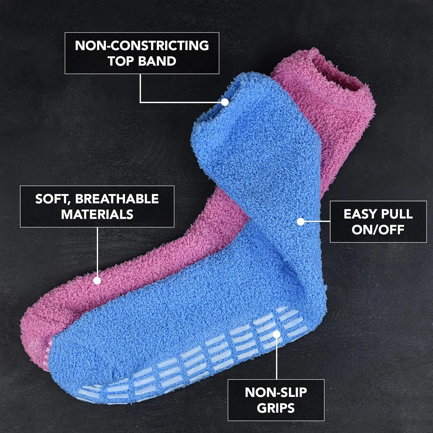 Debra Weitzner Non-slip Hospital Socks Fuzzy Slipper Grip Socks For Women Men 3 Pairs