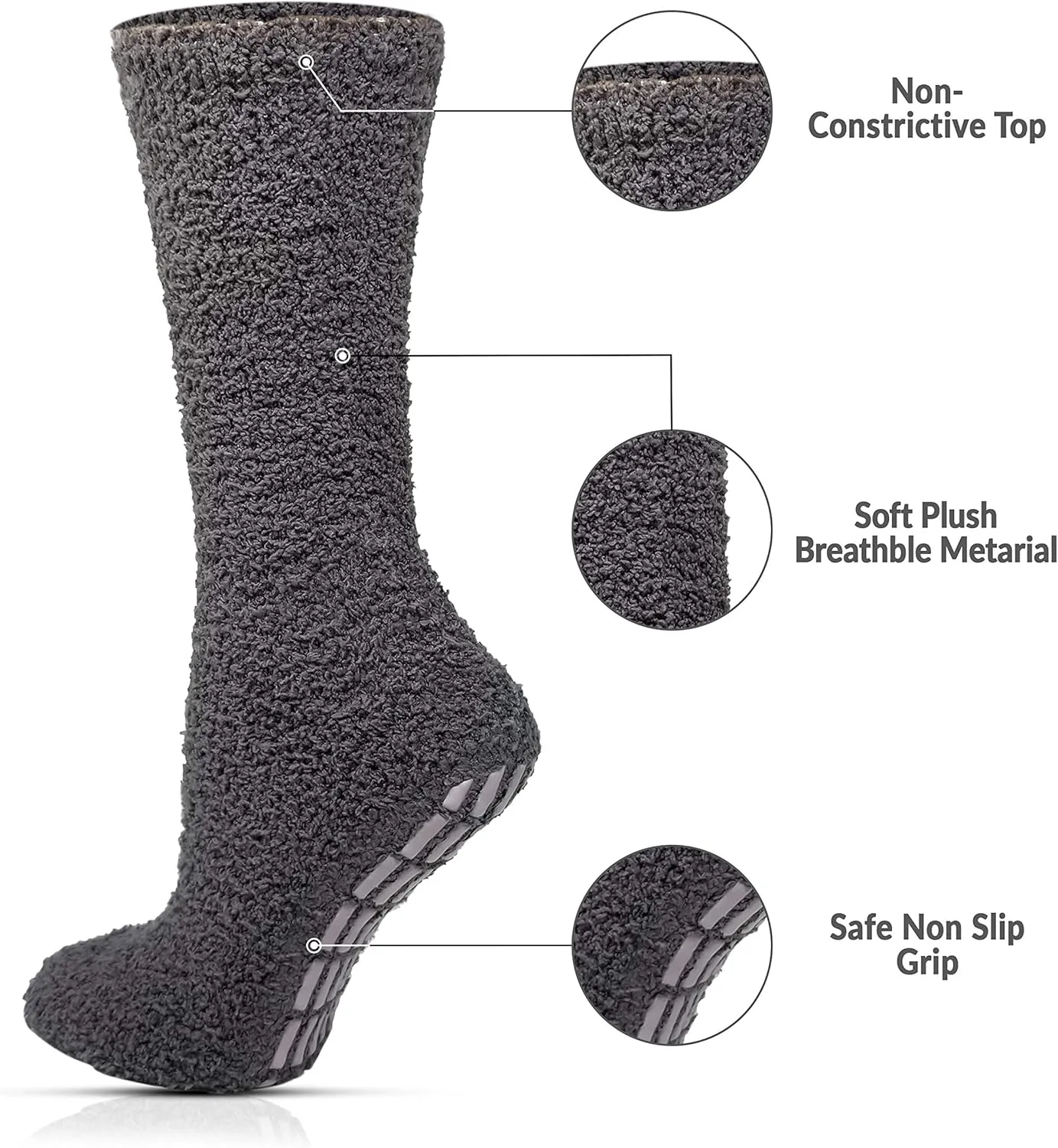 Debra Weitzner Non-slip Hospital Socks Fuzzy Slipper Grip Socks For Women Men 3 Pairs