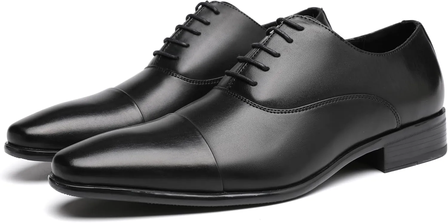 DECARSDZ Mens Faux Patent Leather Classic Lace-up Formal Oxford Tuxedo Dress Shoes