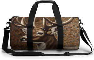 Deer on Brown Background Cylindrical Gym Bag Travel Duffel Bag with Dry Wet Separated Pocket for Men And Women Overnight Bag Weekender Bag Training Handbag Yoga Bag