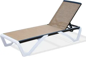 Domi Pool Lounge Chair Aluminum Adjustable Outdoor Chaise Lounge,All Weather Plastic Poolside Lounge Chair for Deck Lawn Backyard, Brown Textilene