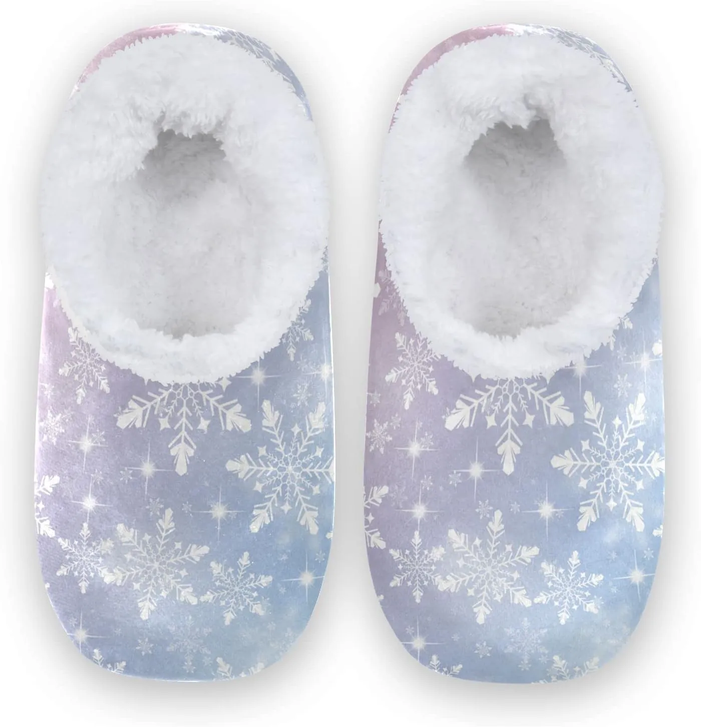 DOMIKING Snowflakes Christmas Winter House Slippers Fuzzy Non-Slip Soft Sole Slippers Cozy Feet Slippers for Bed Bedroom Indoor Guest M
