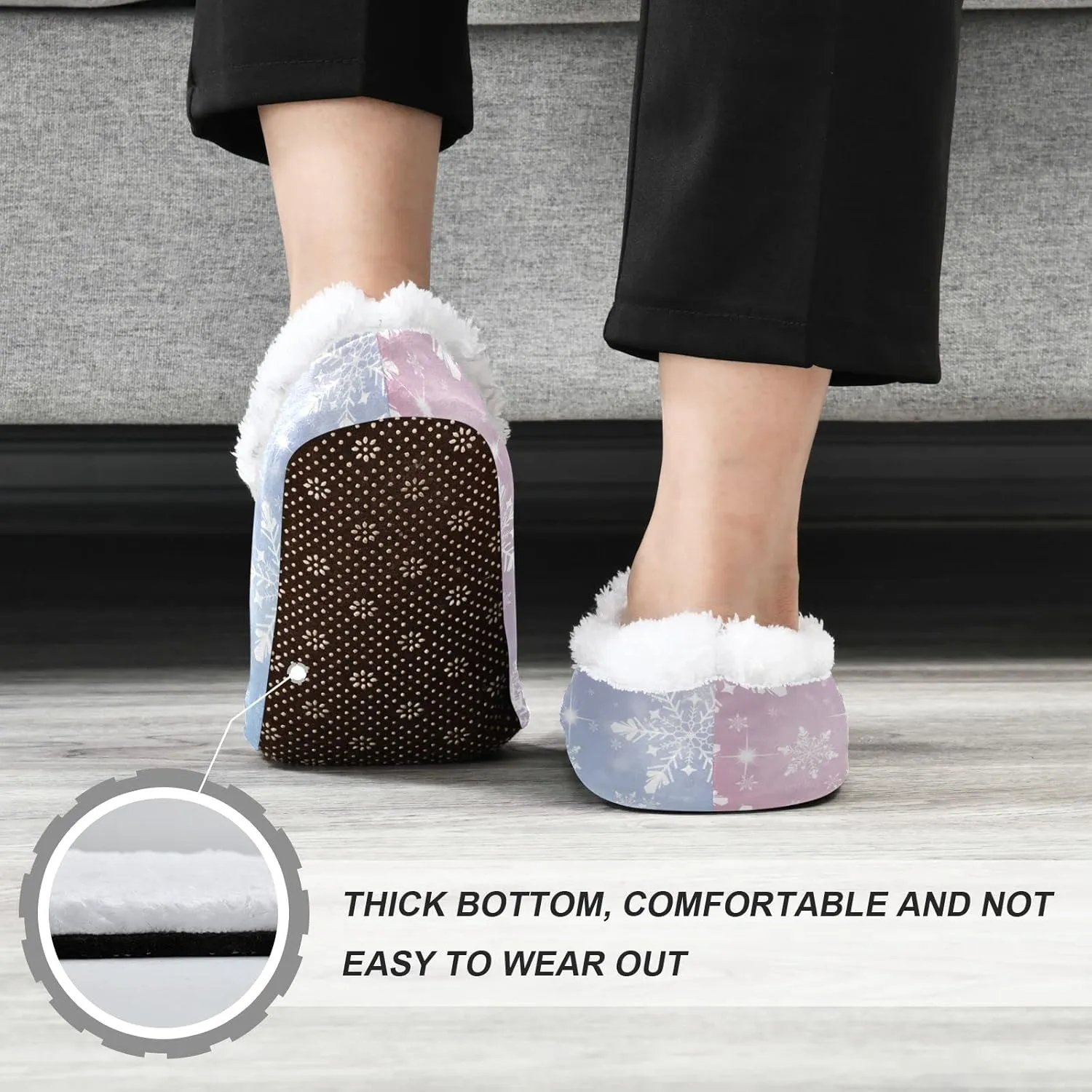 DOMIKING Snowflakes Christmas Winter House Slippers Fuzzy Non-Slip Soft Sole Slippers Cozy Feet Slippers for Bed Bedroom Indoor Guest M