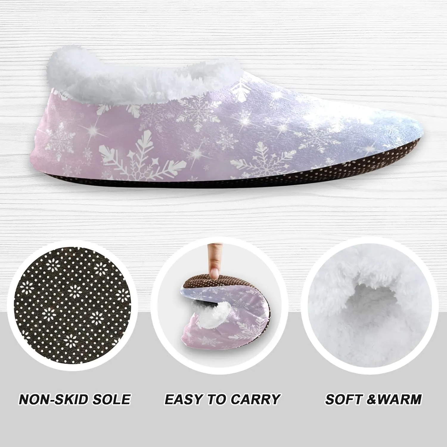 DOMIKING Snowflakes Christmas Winter House Slippers Fuzzy Non-Slip Soft Sole Slippers Cozy Feet Slippers for Bed Bedroom Indoor Guest M