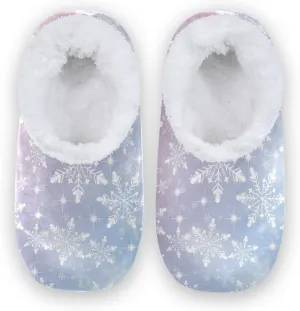DOMIKING Snowflakes Christmas Winter House Slippers Fuzzy Non-Slip Soft Sole Slippers Cozy Feet Slippers for Bed Bedroom Indoor Guest M