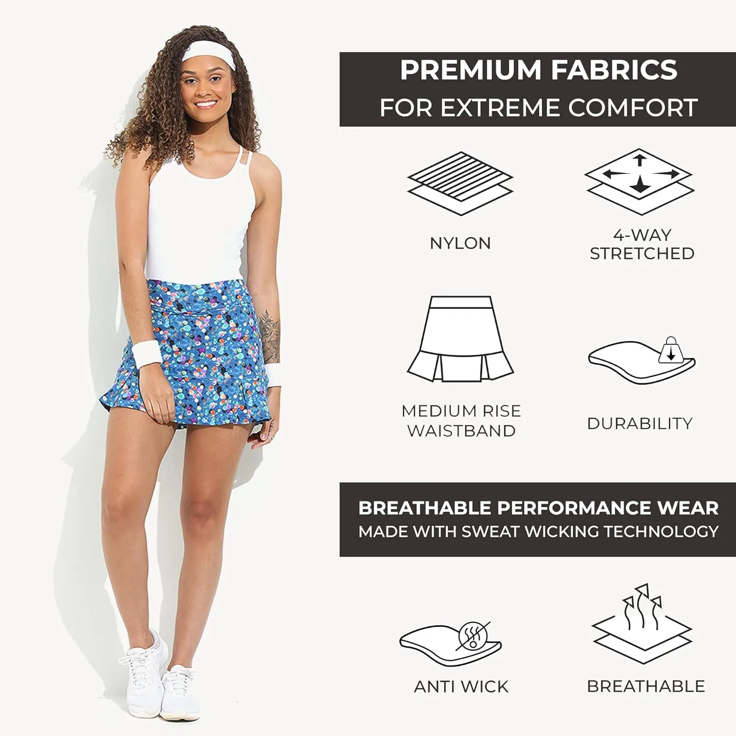 Dona Jo Official JoJo Women Skirt - Pleated Tennis Skirt w/Shorts & Built in Deep Pockets, Active Wear Clothing