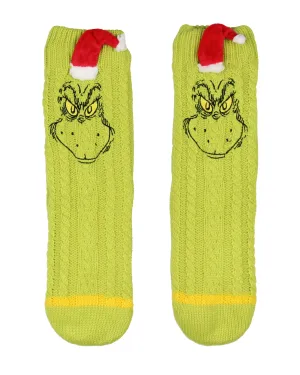 Dr Seuss GRINCH Adult Faux Shearling Sweater Knit Slipper Socks For Men and Women