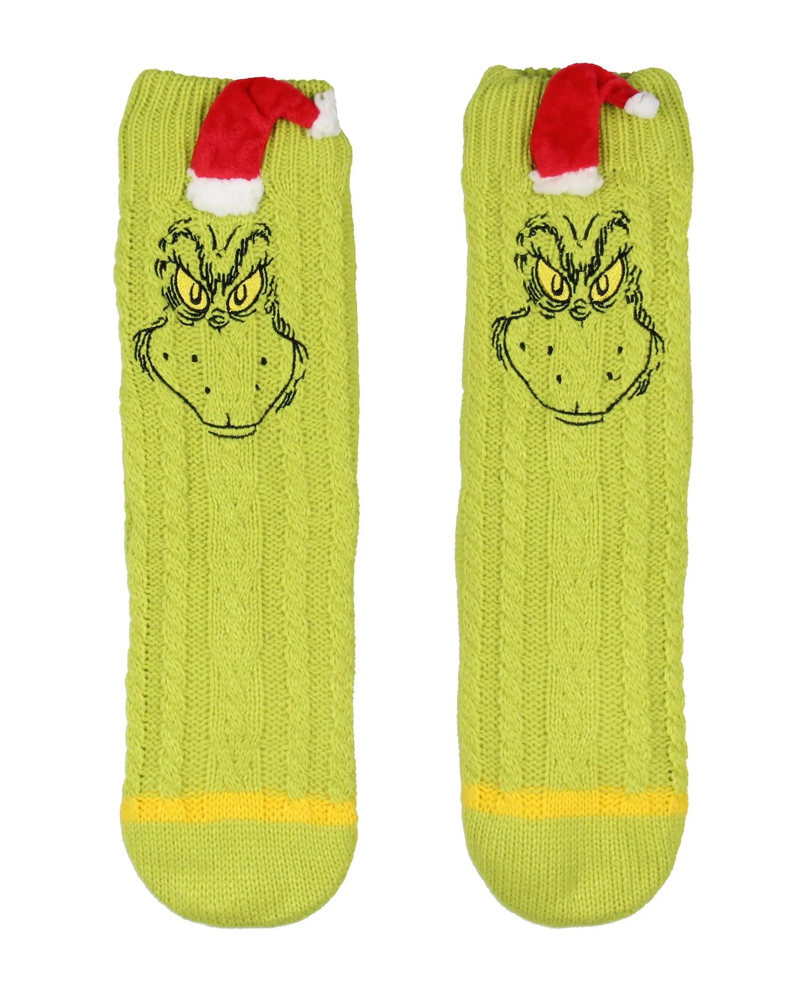 Dr Seuss GRINCH Adult Faux Shearling Sweater Knit Slipper Socks For Men and Women