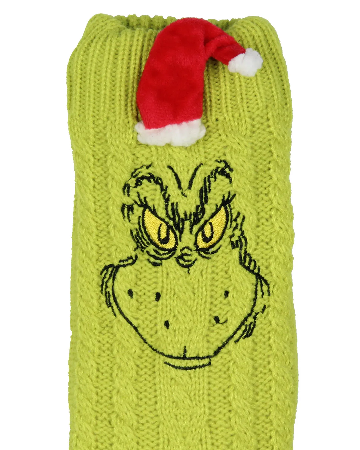 Dr Seuss GRINCH Adult Faux Shearling Sweater Knit Slipper Socks For Men and Women
