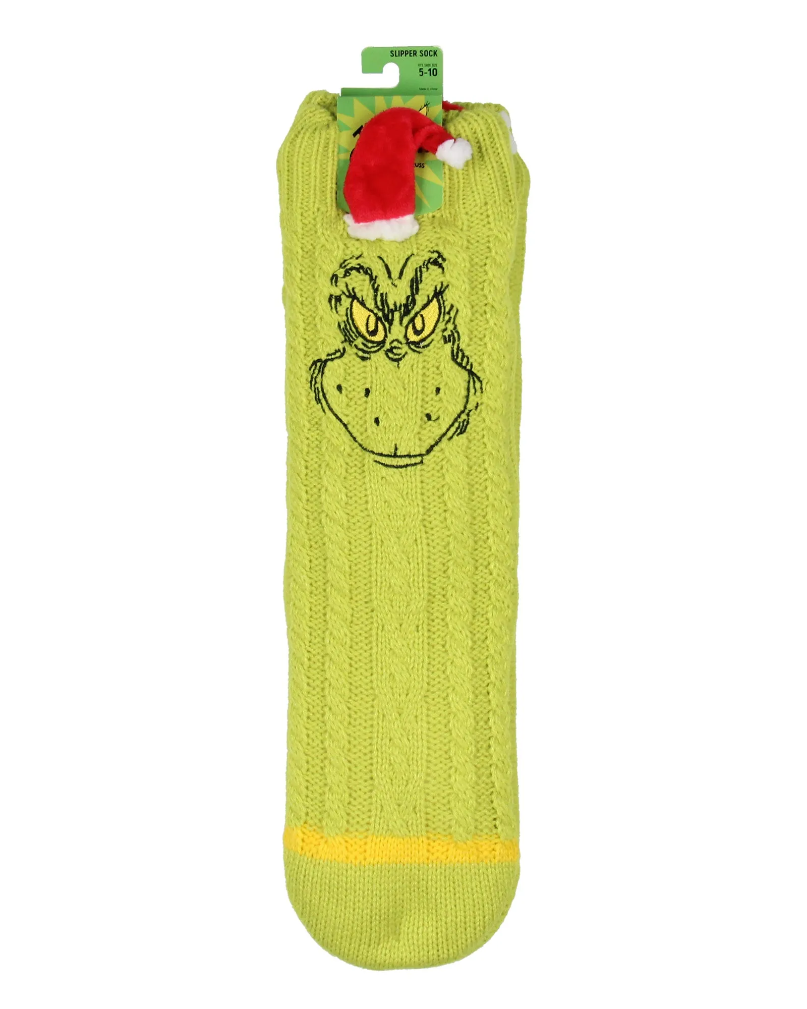 Dr Seuss GRINCH Adult Faux Shearling Sweater Knit Slipper Socks For Men and Women