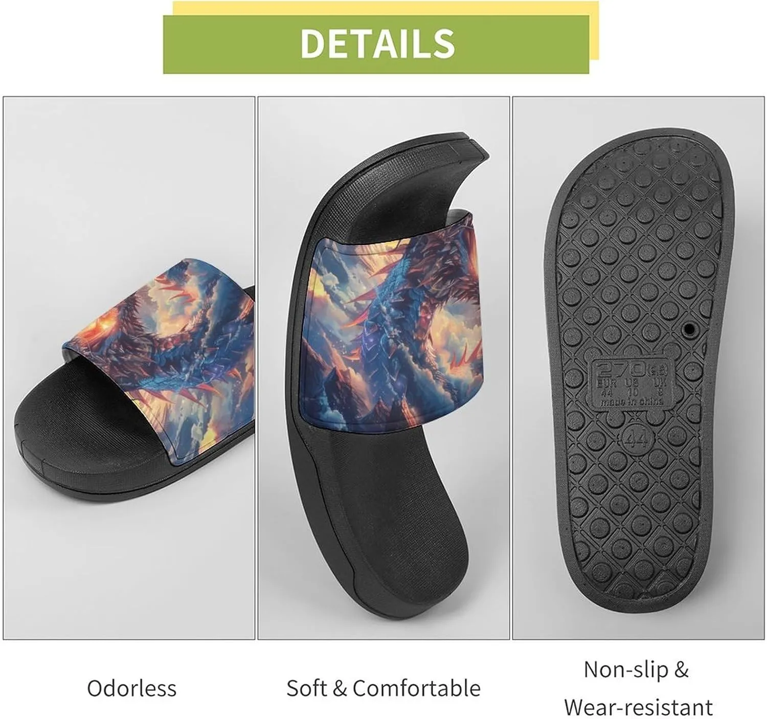 Dragon Snow Mountain Sunset Slippers Indoor Outdoor Unisex House Slipper Shower Slippers Non-Slip Open Toe Shoes
