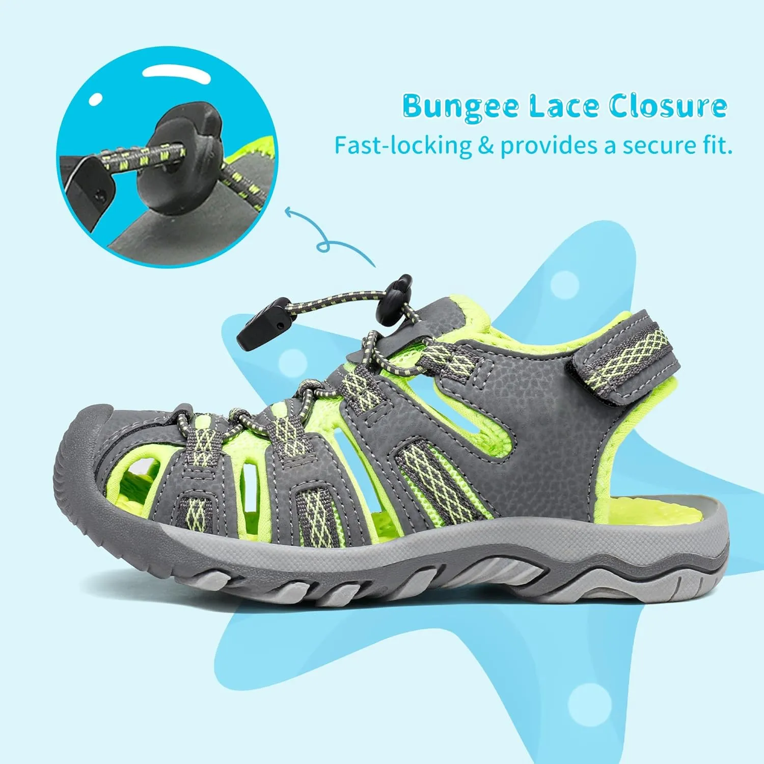 DREAM PAIRS Boys Girls Summer Outdoor Athletic Sport Sandals Walking Hiking Hook and Loop Adjustable Multicolor for Toddler/Little/Big Kids
