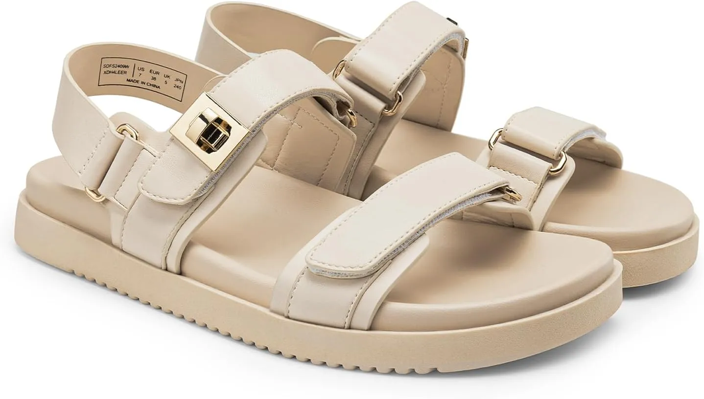 DREAM PAIRS Women's Comfortable Open Toe Flat Sandals Fashion One Band Summer Dessy Sandals