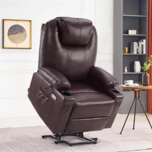 Dual Motor Power Lift Recliner Chair for Adult Elderly Massage Adjustable Genuine Leather Reclining Sofa for Living Room Home Theater Home Office