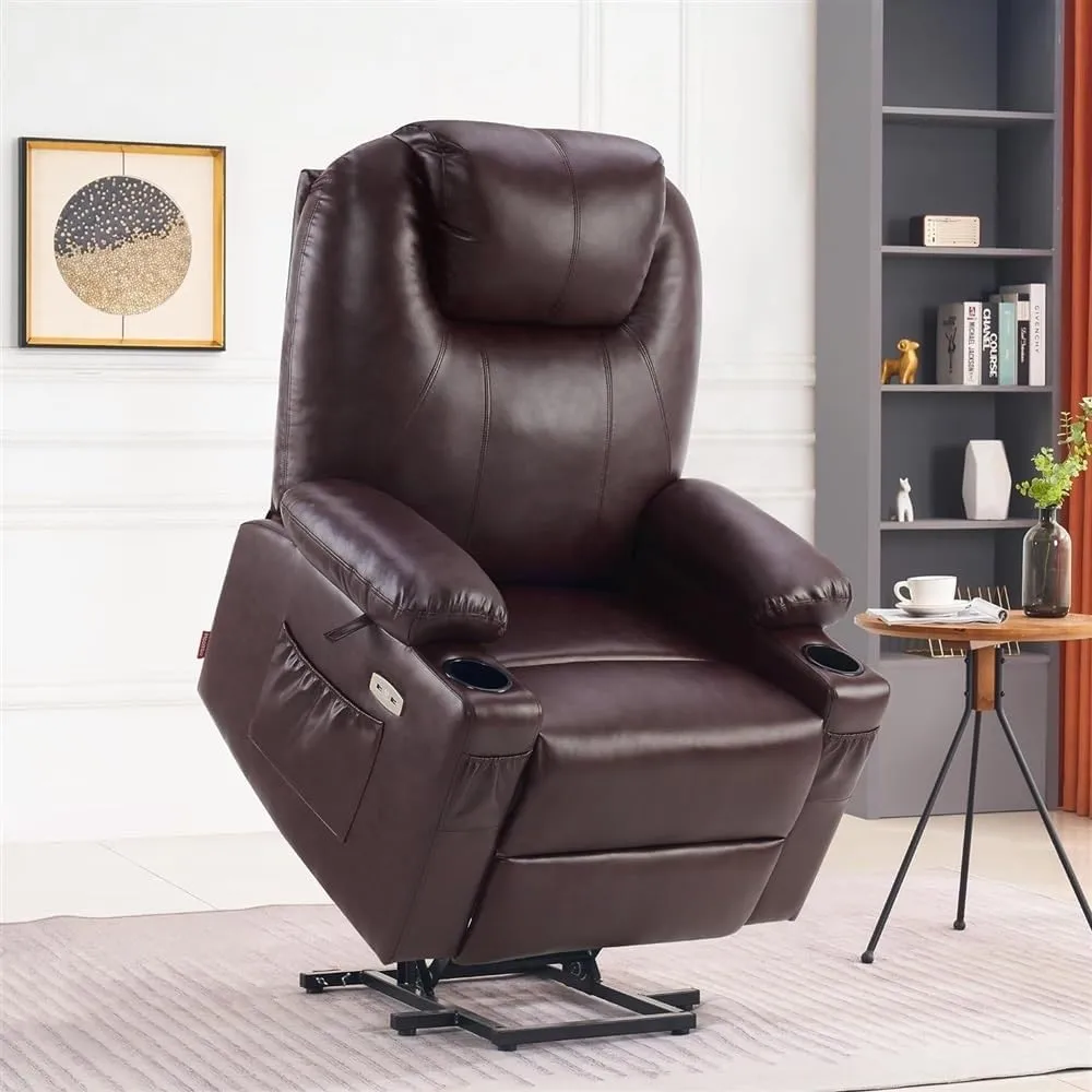 Dual Motor Power Lift Recliner Chair for Adult Elderly Massage Adjustable Genuine Leather Reclining Sofa for Living Room Home Theater Home Office