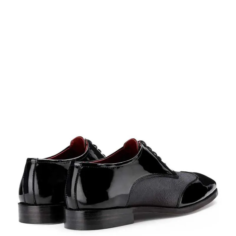 Dual Texture Patent Shiny Leather Oxford Shoes