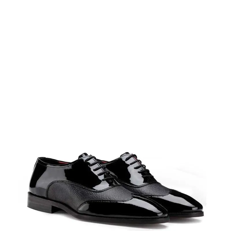 Dual Texture Patent Shiny Leather Oxford Shoes