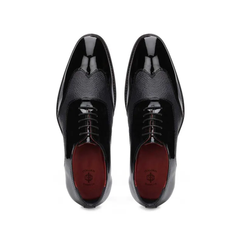 Dual Texture Patent Shiny Leather Oxford Shoes