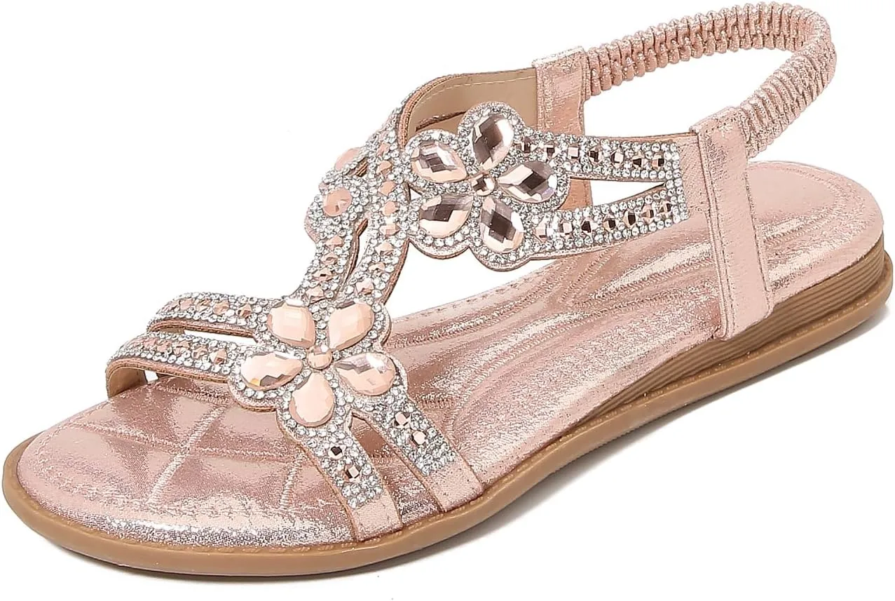 Duo Mei ZuWomen Sandals Rhinestone Dressy Casual Summer flat flip flops Comfortable Sandals