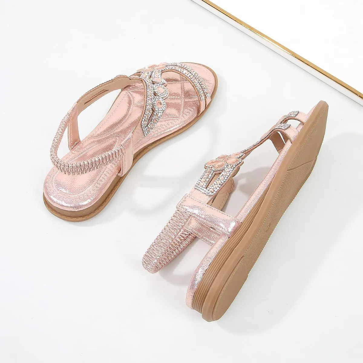 Duo Mei ZuWomen Sandals Rhinestone Dressy Casual Summer flat flip flops Comfortable Sandals