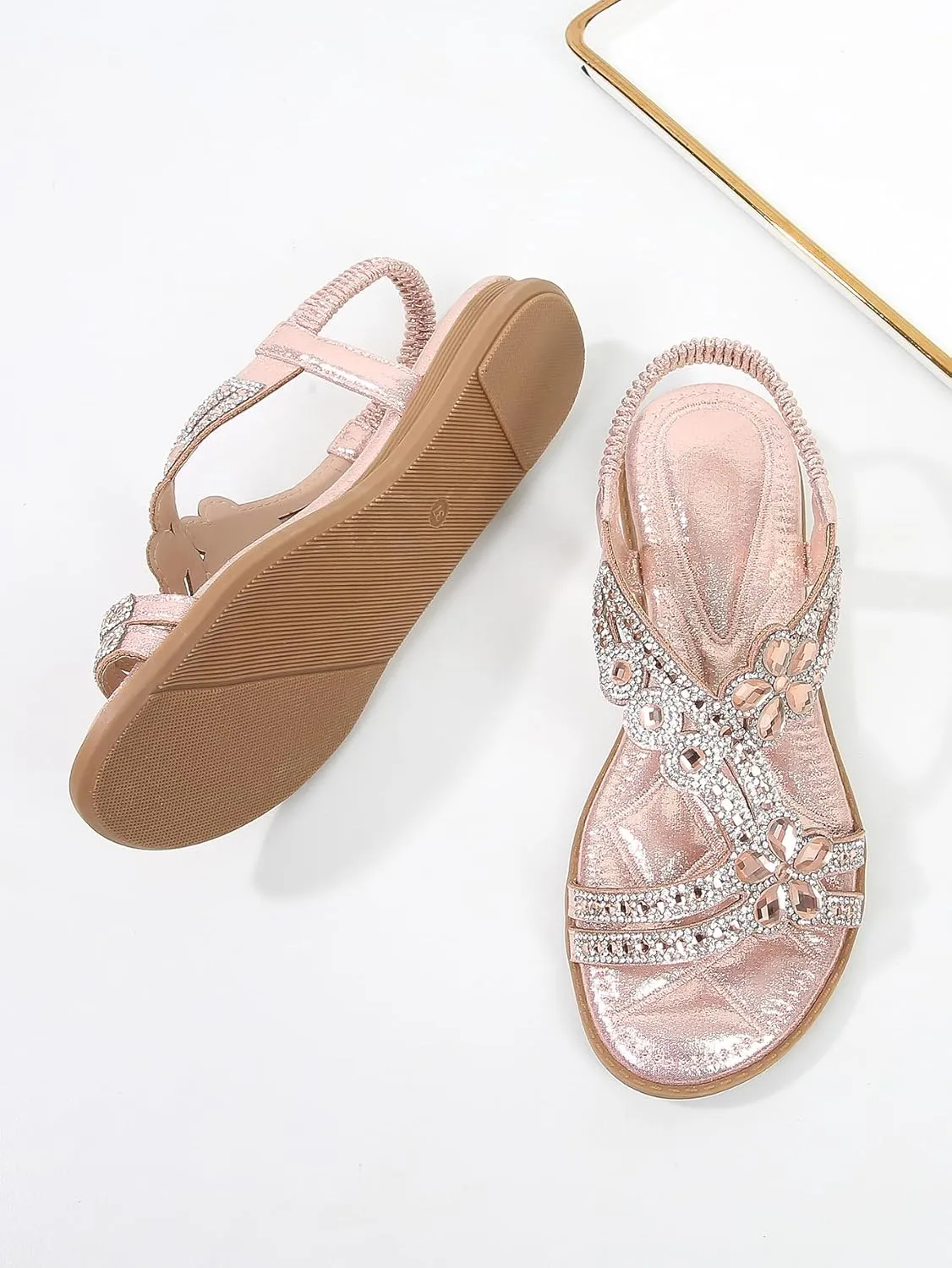 Duo Mei ZuWomen Sandals Rhinestone Dressy Casual Summer flat flip flops Comfortable Sandals