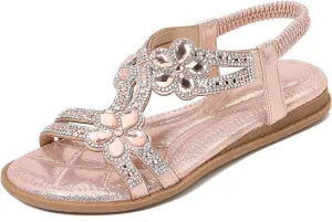 Duo Mei ZuWomen Sandals Rhinestone Dressy Casual Summer flat flip flops Comfortable Sandals