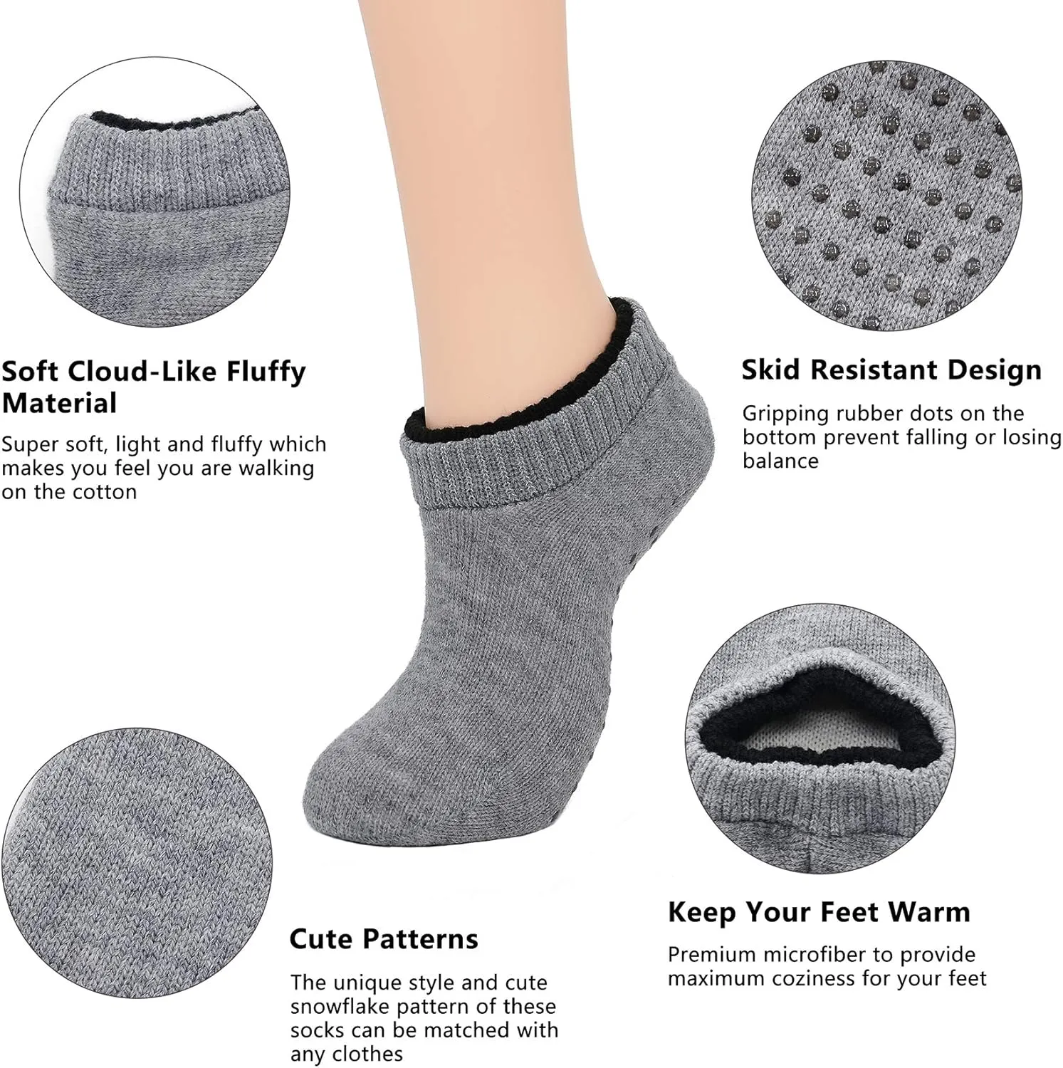 Durio Slipper Socks for Women Cozy Slipper Socks Winter Slipper Socks for Women Grippers Warm Slipper Socks with Grippers H Black&Gray Stripes One Size