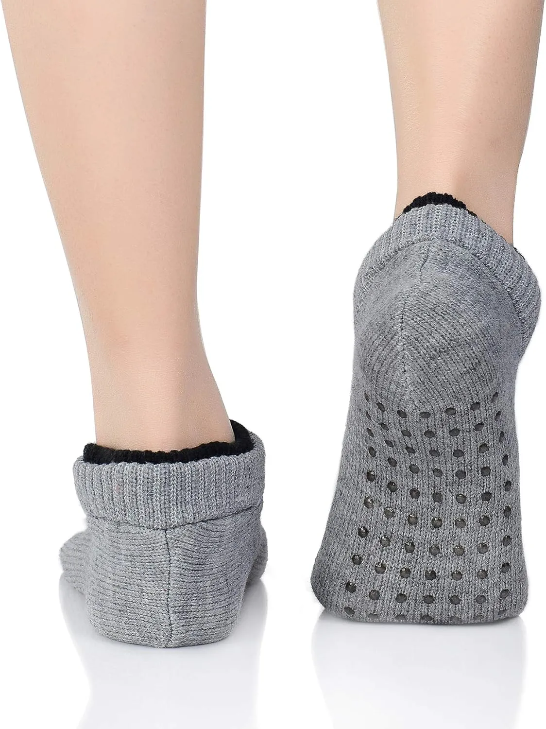 Durio Slipper Socks for Women Cozy Slipper Socks Winter Slipper Socks for Women Grippers Warm Slipper Socks with Grippers H Black&Gray Stripes One Size