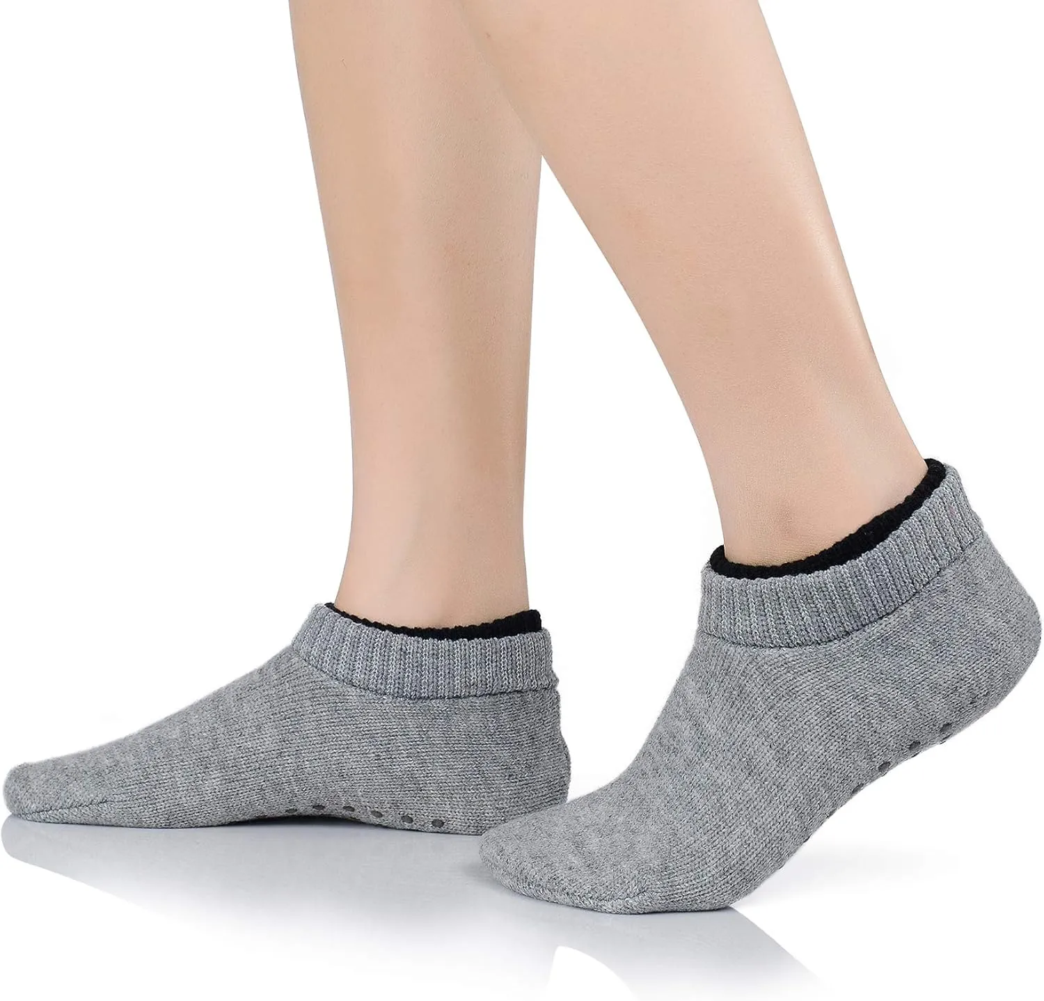 Durio Slipper Socks for Women Cozy Slipper Socks Winter Slipper Socks for Women Grippers Warm Slipper Socks with Grippers H Black&Gray Stripes One Size
