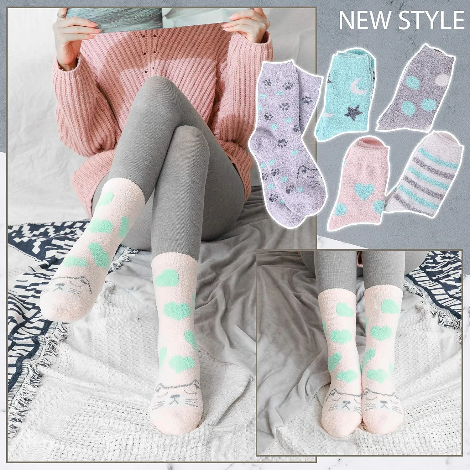 EBMORE Womens Fuzzy Socks Slipper Soft Cabin Plush Warm Fluffy Winter Sleep Cozy Adult Socks