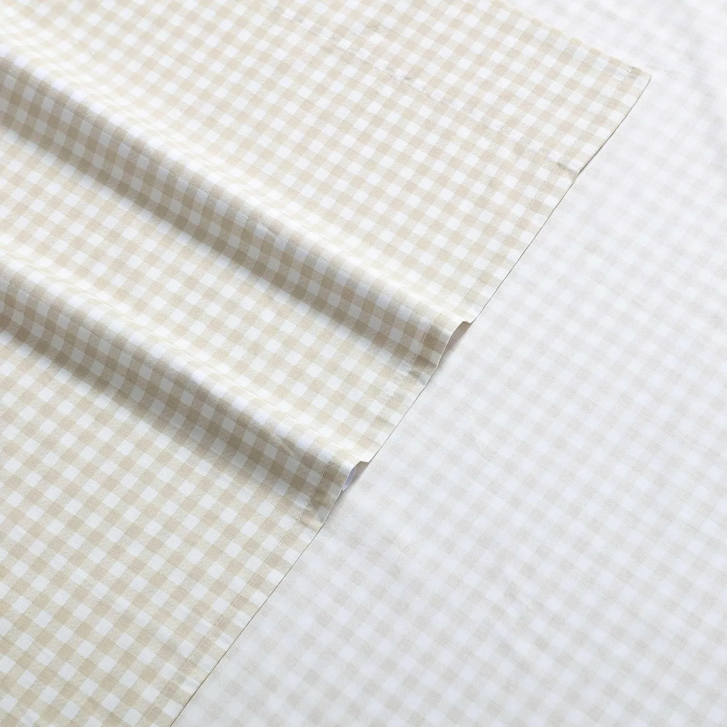 Eddie Bauer - Sheet Set, Cotton Percale Bedding with Matching Pillowcase, Crisp & Breathable, 200-Thread Count, Classic Comfort Essentials (Little Gingham Beige, Queen)