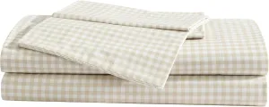 Eddie Bauer - Sheet Set, Cotton Percale Bedding with Matching Pillowcase, Crisp & Breathable, 200-Thread Count, Classic Comfort Essentials (Little Gingham Beige, Queen)