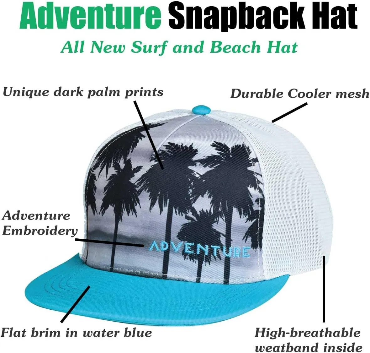 EDTREK Adventure Snapback Hat - Surf Hat - Beach Hat - Hiking Trucker Hat - Flying High Hat