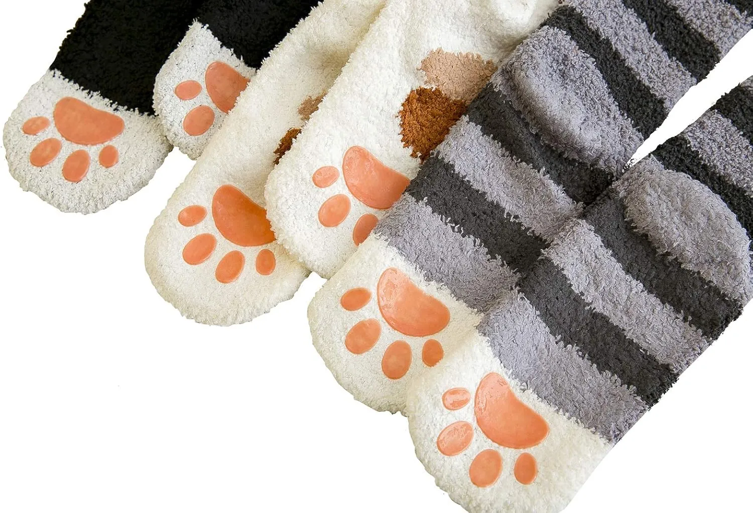 ELFJOY Women Girls Cute Kitty Cat Paws Slipper Socks with Grippers - Fuzzy Anti-Skid Socks(5 Pairs)