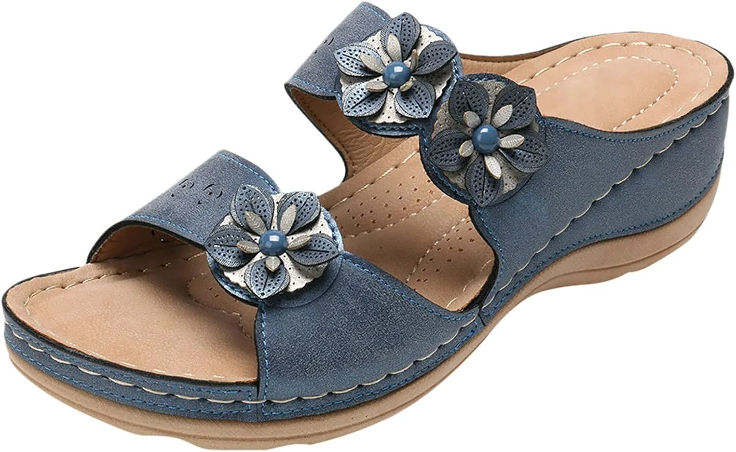 EMRELOD Orthopedic Sandals for Women, Women Wedge Walking Slippers with Arch Support Anti-Slip Breathable Sandal Slip On Flip Flops Dressy Summer Comfy Platform Beach Travel Sandal Shoes (06-Blue, 9)