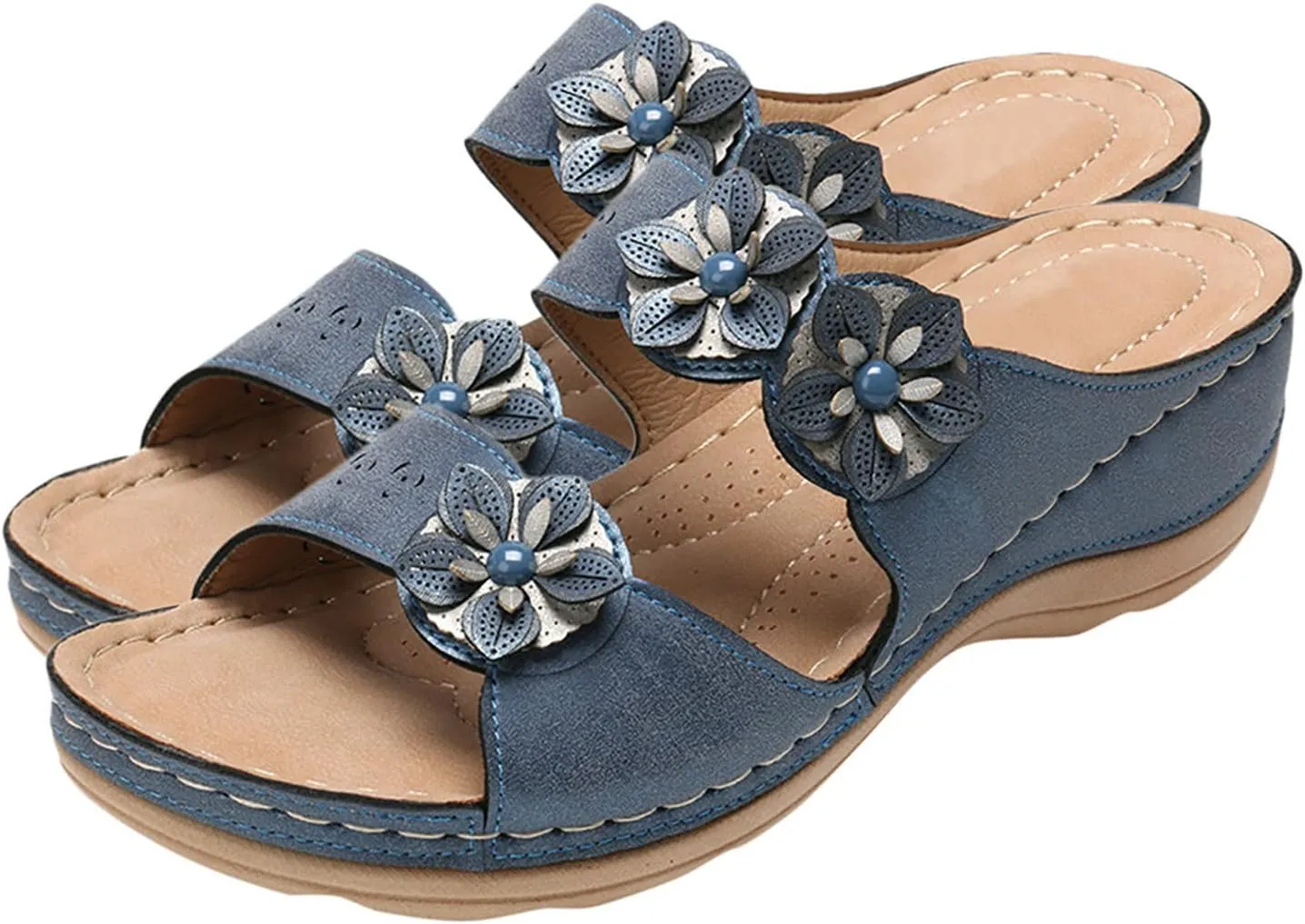 EMRELOD Orthopedic Sandals for Women, Women Wedge Walking Slippers with Arch Support Anti-Slip Breathable Sandal Slip On Flip Flops Dressy Summer Comfy Platform Beach Travel Sandal Shoes (06-Blue, 9)