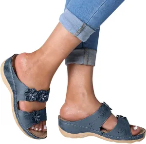 EMRELOD Orthopedic Sandals for Women, Women Wedge Walking Slippers with Arch Support Anti-Slip Breathable Sandal Slip On Flip Flops Dressy Summer Comfy Platform Beach Travel Sandal Shoes (06-Blue, 9)